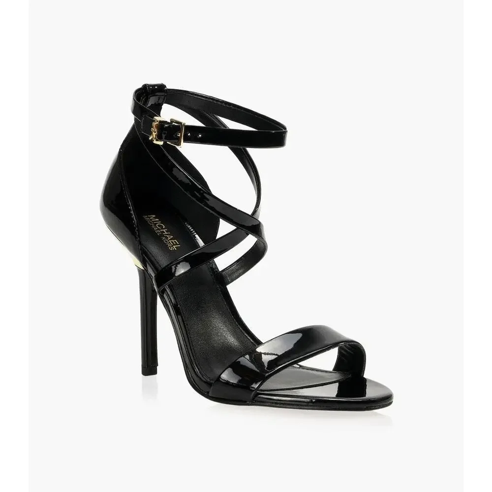 MICHAEL KORS Astrid Sandal Black Patent Leather Women’s Shoes Sz 10